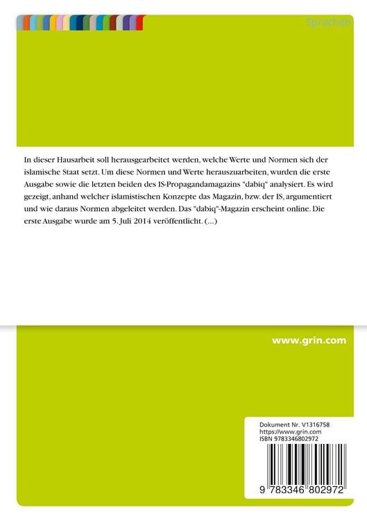 Produktbild: Erl&auml;uterung der Normen des Islamischen Staates anhand des Propagandamagazins "dabiq"