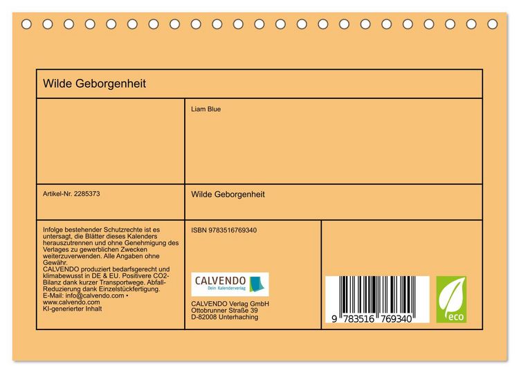 Produktbild: Wilde Geborgenheit (Tischkalender 2027 DIN A5 quer), CALVENDO Monatskalender