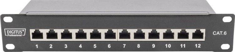 Produktbild: Digitus DN-91612S 12 Port Netzwerk-Patchpanel 254mm (10\") CAT 6 1 HE Best&uuml;ckt