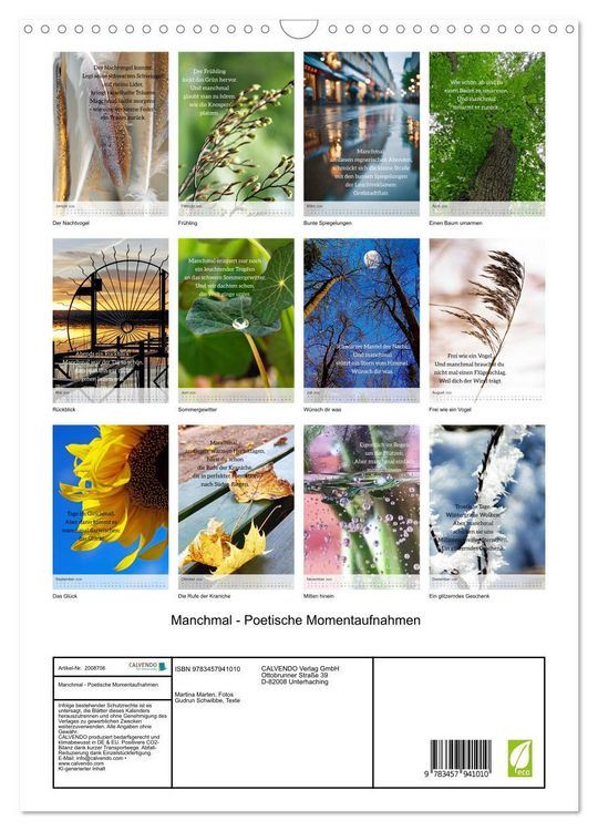 Produktbild: Manchmal - Poetische Momentaufnahmen (Wandkalender 2026 DIN A3 hoch), CALVENDO Monatskalender