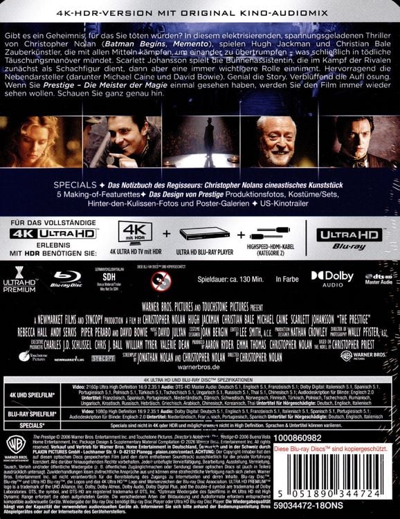 Produktbild: Prestige: Die Meister der Magie - Steelbook (4K Ultra HD) (+ Blu-ray) (+ Bonus-Blu-ray)