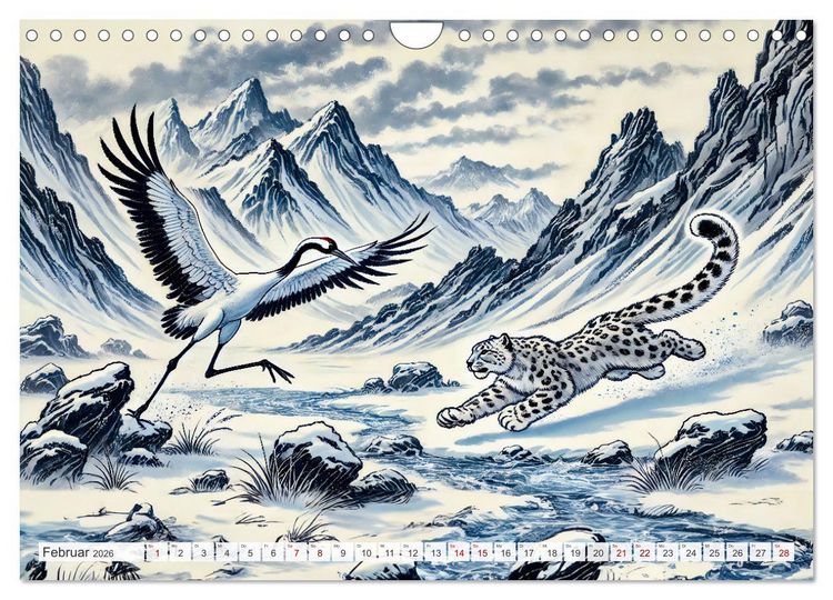 Produktbild: Eleganz der Kraniche - Majest&auml;tische V&ouml;gel in poetischer Tusche (Wandkalender 2026 DIN A4 quer), CALVENDO Monatskalender