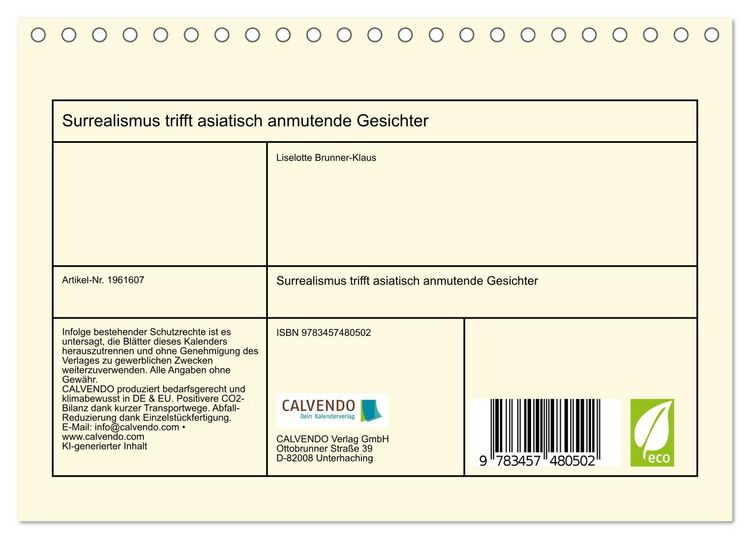 Produktbild: Surrealismus trifft asiatisch anmutende Gesichter (Tischkalender 2026 DIN A5 quer), CALVENDO Monatskalender