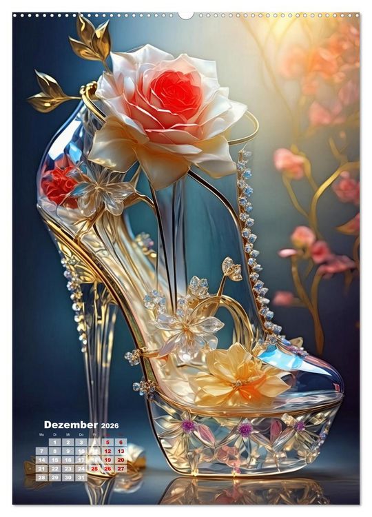 Produktbild: Gl&auml;serne Schuhe - M&auml;rchenhafte Pumps voller funkelnder Tr&auml;ume (hochwertiger Premium Wandkalender 2026 DIN A2 hoch), Kunstdruck in Hochglanz