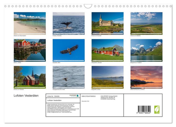 Produktbild: Lofoten Vester&aring;len (Wandkalender 2026 DIN A3 quer), CALVENDO Monatskalender