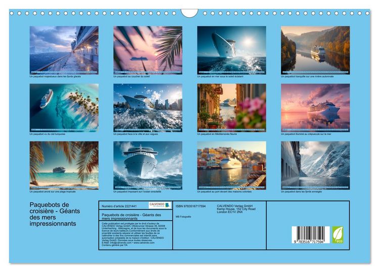 Produktbild: Paquebots de croisi&egrave;re - G&eacute;ants des mers impressionnants (Calendrier mural 2026 DIN A3 vertical), CALVENDO calendrier mensuel