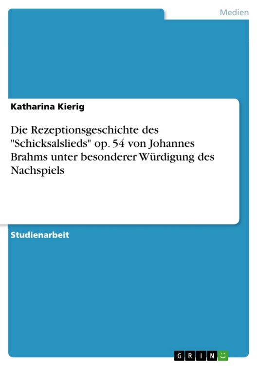 Produktbild: Die Rezeptionsgeschichte des "Schicksalslieds" op. 54 von Johannes Brahms unter besonderer W&uuml;rdigung des Nachspiels