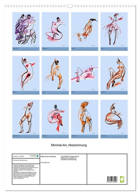 Produktbild: Minimal-Art, Aktzeichnung (Wandkalender 2026 DIN A2 hoch), CALVENDO Monatskalender