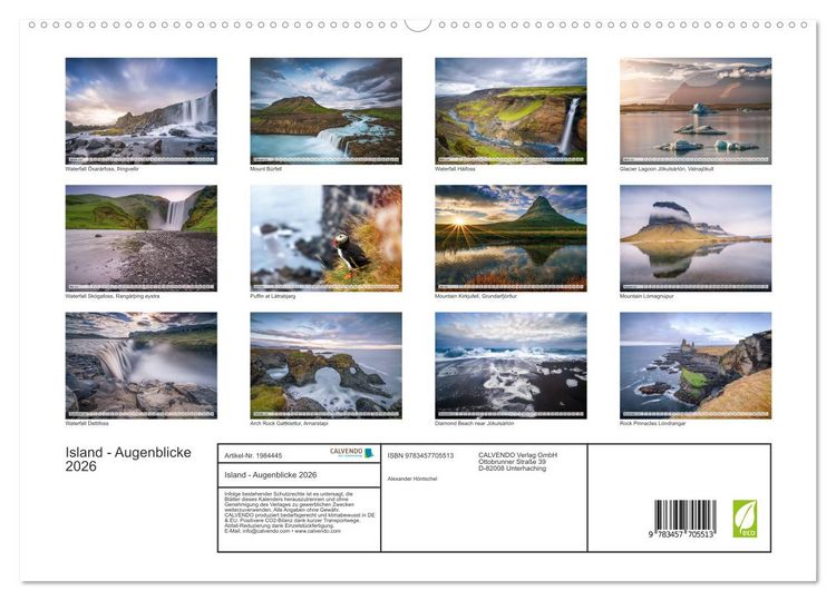 Produktbild: Island - Augenblicke 2026 (hochwertiger Premium Wandkalender 2026 DIN A2 quer), Kunstdruck in Hochglanz