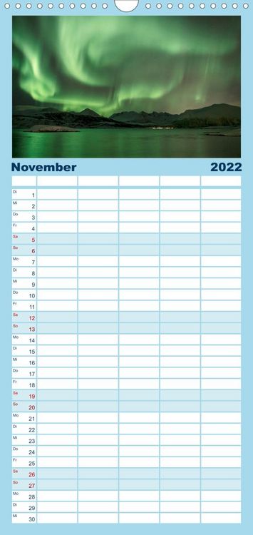 Produktbild: Familienplaner Nordlichter - Magische N&auml;chte in Skandinavien (Wandkalender 2022 , 21 cm x 45 cm, hoch)