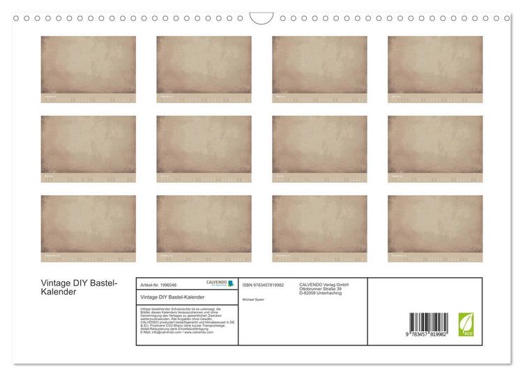 Produktbild: Vintage DIY Bastel-Kalender (Wandkalender 2026 DIN A3 quer), CALVENDO Monatskalender