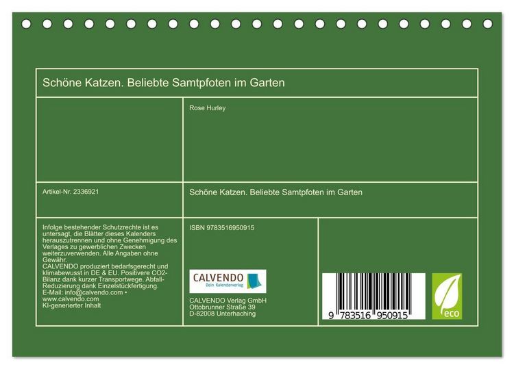Produktbild: Sch&ouml;ne Katzen. Beliebte Samtpfoten im Garten (Tischkalender 2027 DIN A5 quer), CALVENDO Monatskalender