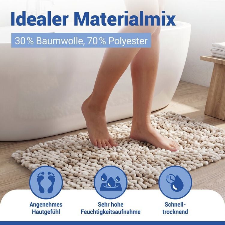 Produktbild: Badteppich Mod. Lerici Wei&szlig;-Beige, 60 x 90 cm, rutschfest und schnelltrocknend