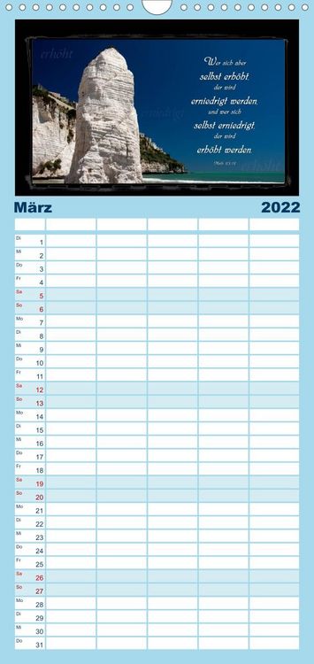 Produktbild: Familienplaner Monat f&uuml;r Monat ein Bibelvers (Wandkalender 2022 , 21 cm x 45 cm, hoch)