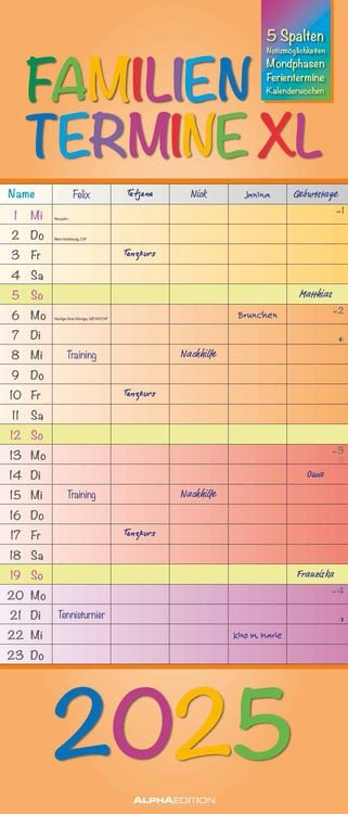 Alpha Edition - Familienplaner Farbenfroh 2025 Familienkalender ...