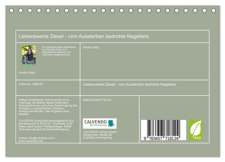 Produktbild: Liebenswerte Ziesel - vom Aussterben bedrohte Nagetiere (Tischkalender 2026 DIN A5 quer), CALVENDO Monatskalender
