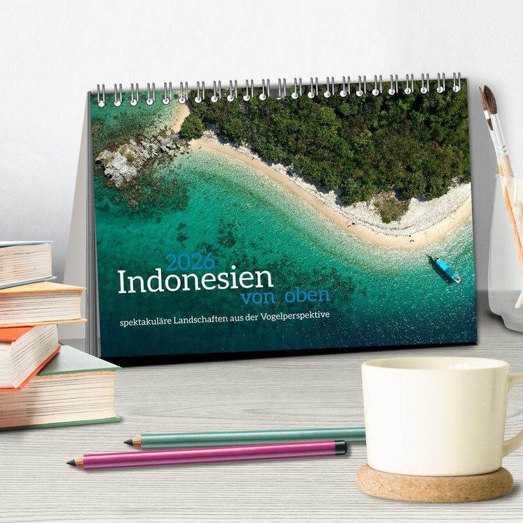 Produktbild: Indonesien von oben - spektakul&auml;re Landschaften aus der Vogelperspektive (Tischkalender 2026 DIN A5 quer), CALVENDO Monatskalender