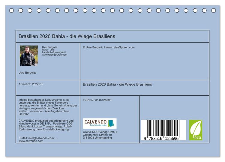 Produktbild: Brasilien 2026 Bahia - die Wiege Brasiliens (Tischkalender 2026 DIN A5 quer), CALVENDO Monatskalender