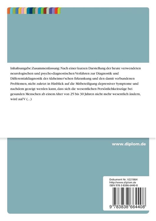 Produktbild: Ver&auml;nderungen der Pers&ouml;nlichkeit bei Morbus Alzheimer