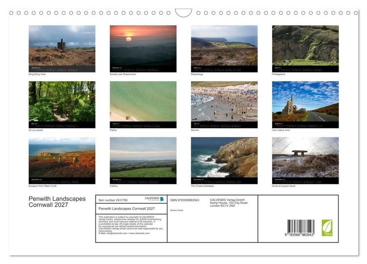 Produktbild: Penwith Landscapes Cornwall 2027 (Wall Calendar 2027 DIN A3 landscape), CALVENDO 12 Month Wall Calendar