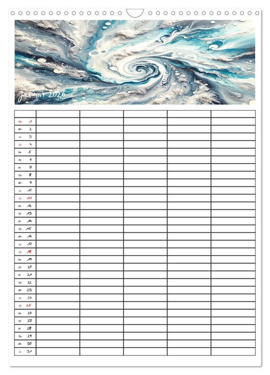 Produktbild: Pouring Art Familienplaner - Durch das Jahr mit KI-kreierter Pouring Kunst (Wandkalender 2026 DIN A3 hoch), CALVENDO Monatskalender
