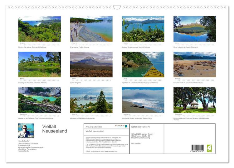 Produktbild: Vielfalt Neuseeland (Wandkalender 2026 DIN A2 quer), CALVENDO Monatskalender