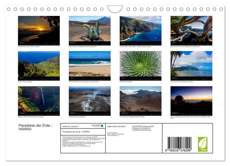 Produktbild: Paradiese der Erde - HAWAII (Wandkalender 2026 DIN A4 quer), CALVENDO Monatskalender