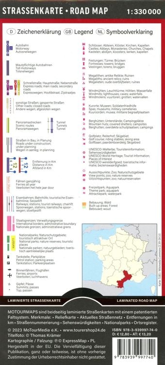 Produktbild: MoTourMaps Languedoc-Roussillon Auto- und Motorradkarte 1:330.000