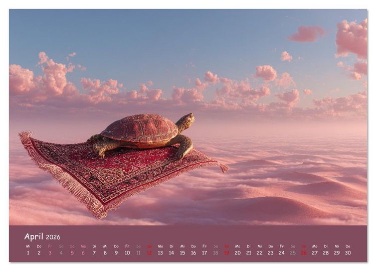 Produktbild: Tierisch hoch hinaus - Fantastische Tiere auf fliegenden Teppichen (hochwertiger Premium Wandkalender 2026 DIN A2 quer), Kunstdruck in Hochglanz