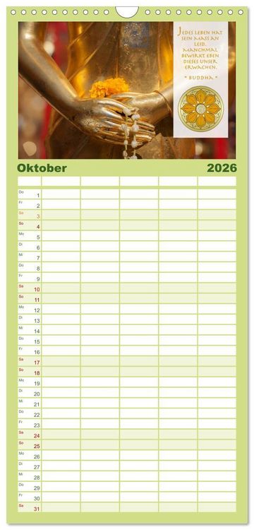 Produktbild: Familienplaner 2026 - BUDDHA im GL&Uuml;CK &ndash; Weisheiten aus Asien mit 5 Spalten (Wandkalender, 21 x 45 cm) CALVENDO