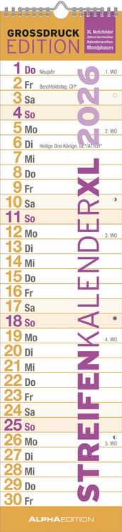 Bild vom Artikel GROSSDRUCK Streifenplaner XL 2026 - Streifenkalender - Wandplaner - Küchen-Kalender - 15x64 vom Autor Alpha Edition