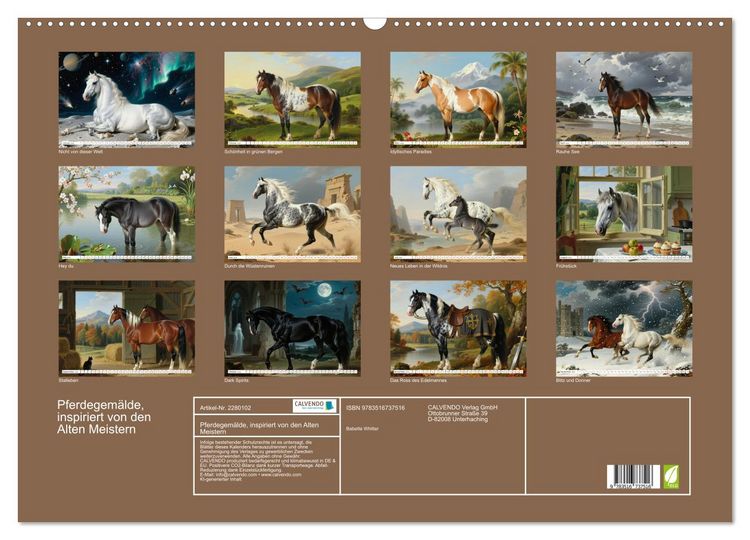Produktbild: Pferdegem&auml;lde, inspiriert von den Alten Meistern (Wandkalender 2026 DIN A2 quer), CALVENDO Monatskalender