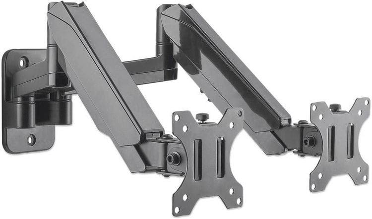 Produktbild: Manhattan 461627 Monitor-Wandhalterung 2 Display(s) 43,2 cm (17") - 81,3 cm (32") Schwarz Drehbar, H&ouml;henverstellbar, Neigbar, Schwenkbar
