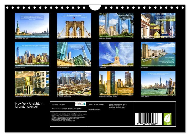 Produktbild: New York Ansichten - Literaturkalender (Wandkalender 2026 DIN A4 quer), CALVENDO Monatskalender