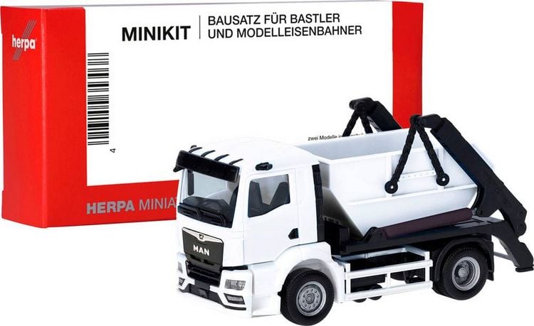 Produktbild: Herpa 013987 H0 LKW Modell MAN TGS NN Absetzkipper AK12, wei&szlig;