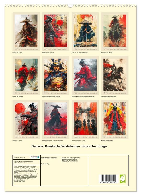 Produktbild: Samurai. Kunstvolle Darstellungen historischer Krieger (hochwertiger Premium Wandkalender 2026 DIN A2 hoch), Kunstdruck in Hochglanz