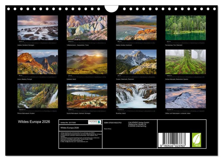 Produktbild: Wildes Europa 2026 (Wandkalender 2026 DIN A4 quer), CALVENDO Monatskalender