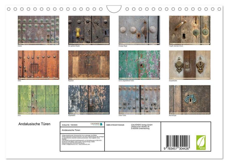 Produktbild: Andalusische T&uuml;ren (Wandkalender 2026 DIN A4 quer), CALVENDO Monatskalender