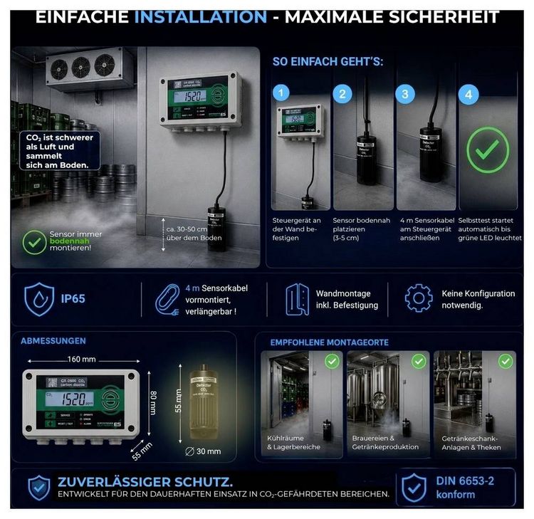 Produktbild: Schabus GX-D500 Kohlendioxid-Melder mit externem Sensor netzbetrieben detektiert Kohlendioxid