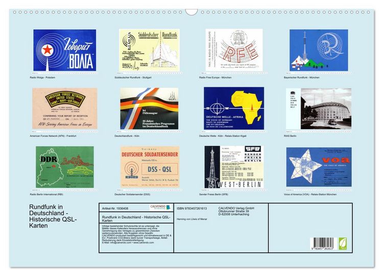 Produktbild: Rundfunk in Deutschland - Historische QSL-Karten (Wandkalender 2026 DIN A2 quer), CALVENDO Monatskalender