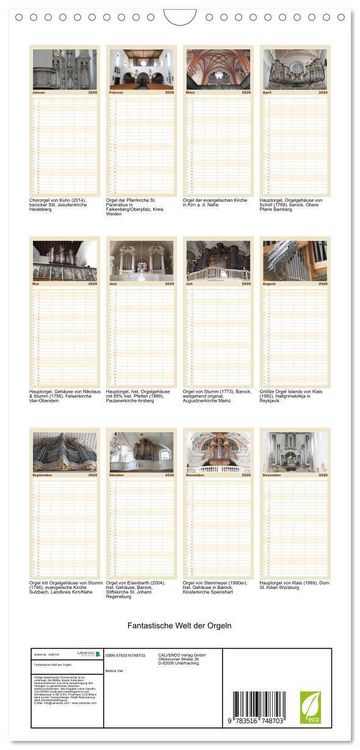 Produktbild: Familienplaner 2026 - Fantastische Welt der Orgeln mit 5 Spalten (Wandkalender, 21 x 45 cm) CALVENDO