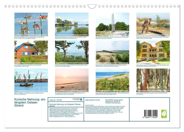 Produktbild: Kurische Nehrung: am l&auml;ngsten Ostsee-Strand (Wandkalender 2026 DIN A3 quer), CALVENDO Monatskalender