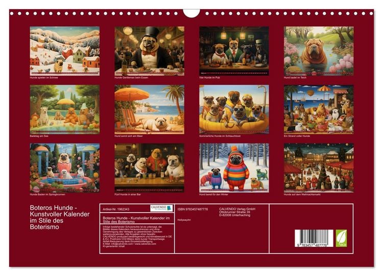 Produktbild: Boteros Hunde - Kunstvoller Kalender im Stile des Boterismo (Wandkalender 2026 DIN A3 quer), CALVENDO Monatskalender