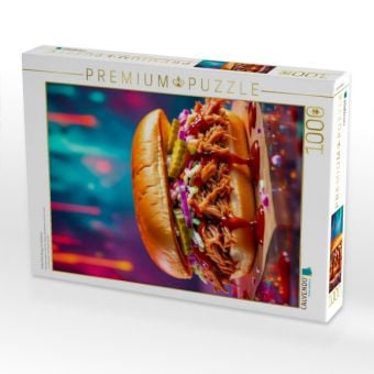 Produktbild: CALVENDO Puzzle Pulled Pork Burger im Farbfeuer | 1000 Teile Lege-Gr&ouml;&szlig;e 64x48cm Foto-Puzzle f&uuml;r gl&uuml;ckliche Stunden