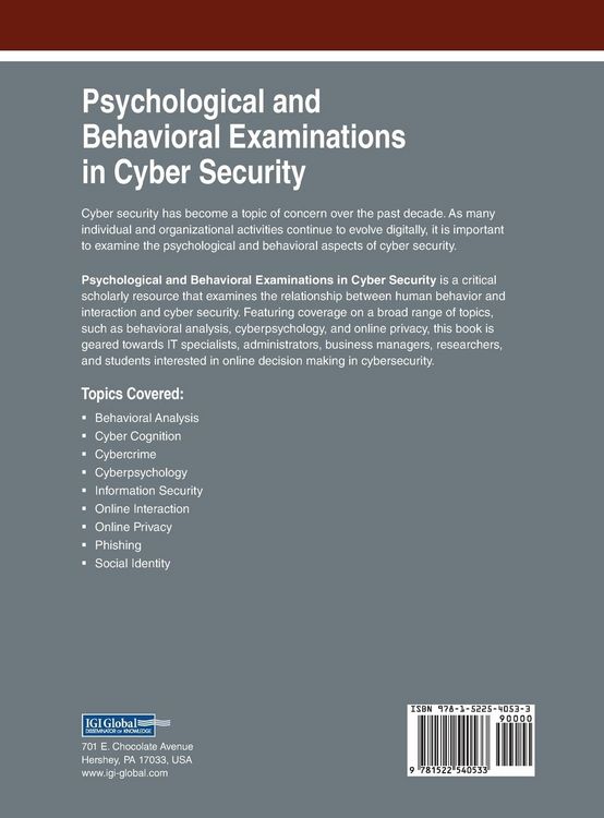 Produktbild: Psychological and Behavioral Examinations in Cyber Security