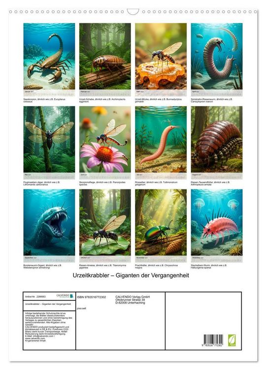 Produktbild: Urzeitkrabbler &ndash; Giganten der Vergangenheit (Wandkalender 2027 DIN A2 hoch), CALVENDO Monatskalender