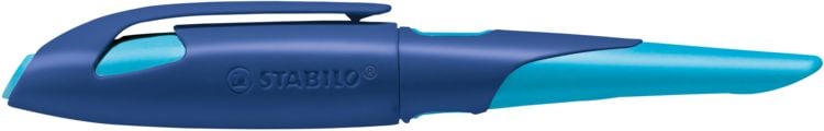 Produktbild: STABILO Ergonomischer Schulf&uuml;ller f&uuml;r Rechtsh&auml;nder mit Anf&auml;nger-Feder A -   EASYbirdy in mitternachtsblau/azur - Einzelstift - inklusive Patrone