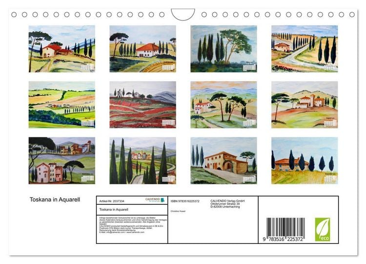 Produktbild: Toskana in Aquarell (Wandkalender 2026 DIN A4 quer), CALVENDO Monatskalender