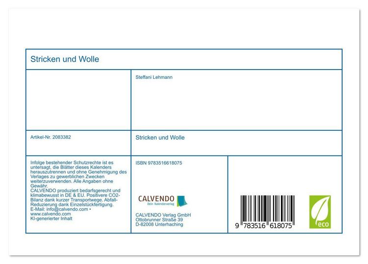 Produktbild: Stricken und Wolle (Tischkalender 2026 DIN A5 quer), CALVENDO Monatskalender