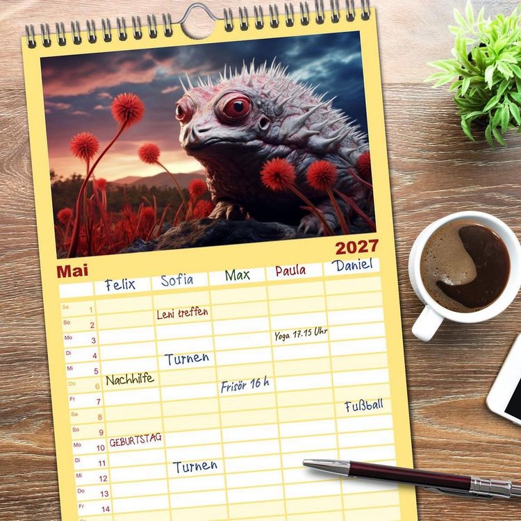 Produktbild: Familienplaner 2027 - Galaktische Wesen mit 5 Spalten (Wandkalender, 21 x 45 cm) CALVENDO